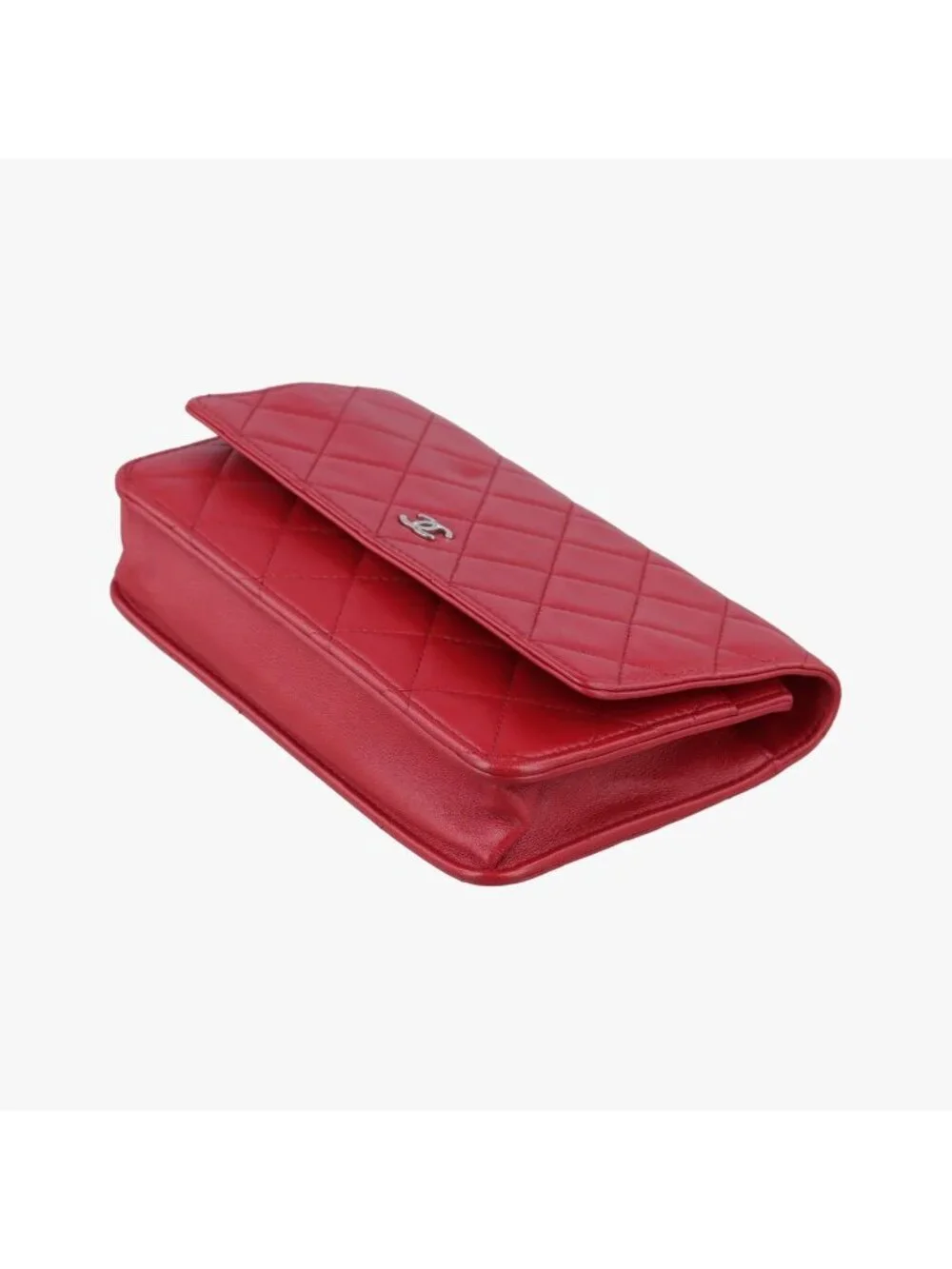 Chanel Quilted CC Logo Red Lambskin Shoulder